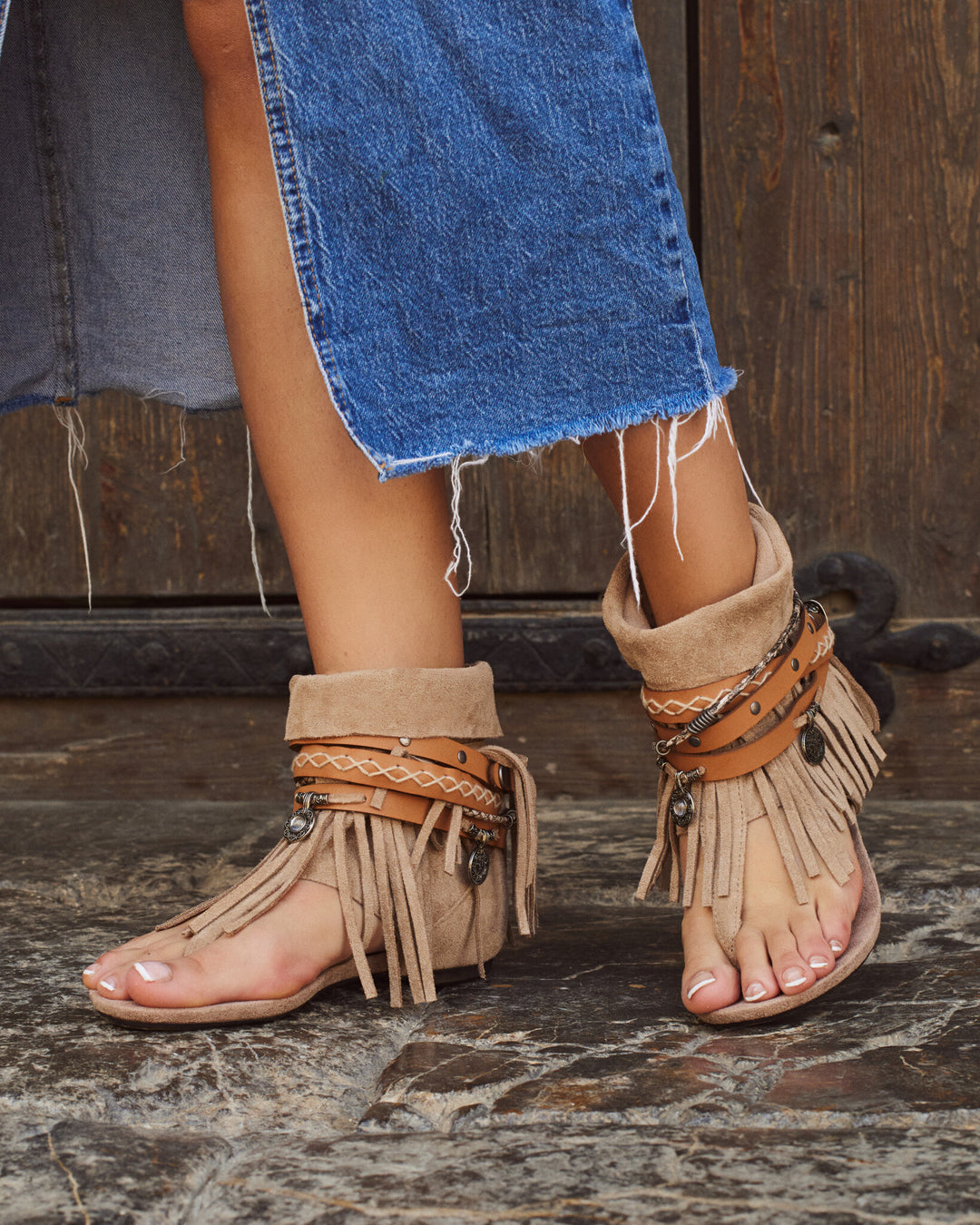 Buonarotti Ibiza Sandalen Beige Suedine Gesp Franjes