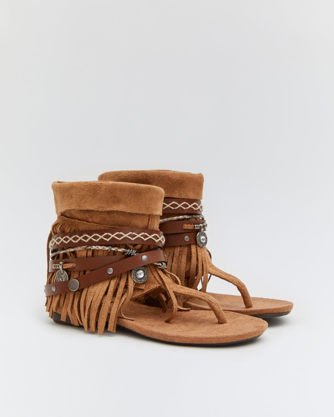 Buonarotti Ibiza Sandalen Camel Suedine Gesp Franjes
