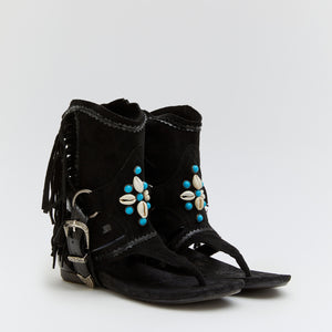 Buonarotti Ibiza Sandalen Zwart Suedine Franjes