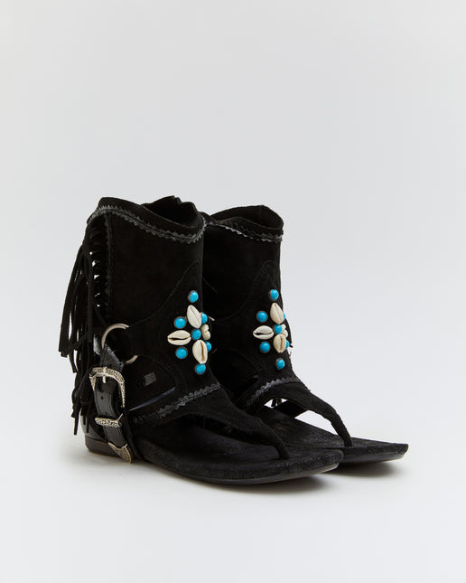 Buonarotti Ibiza Sandalen Zwart Suedine Franjes