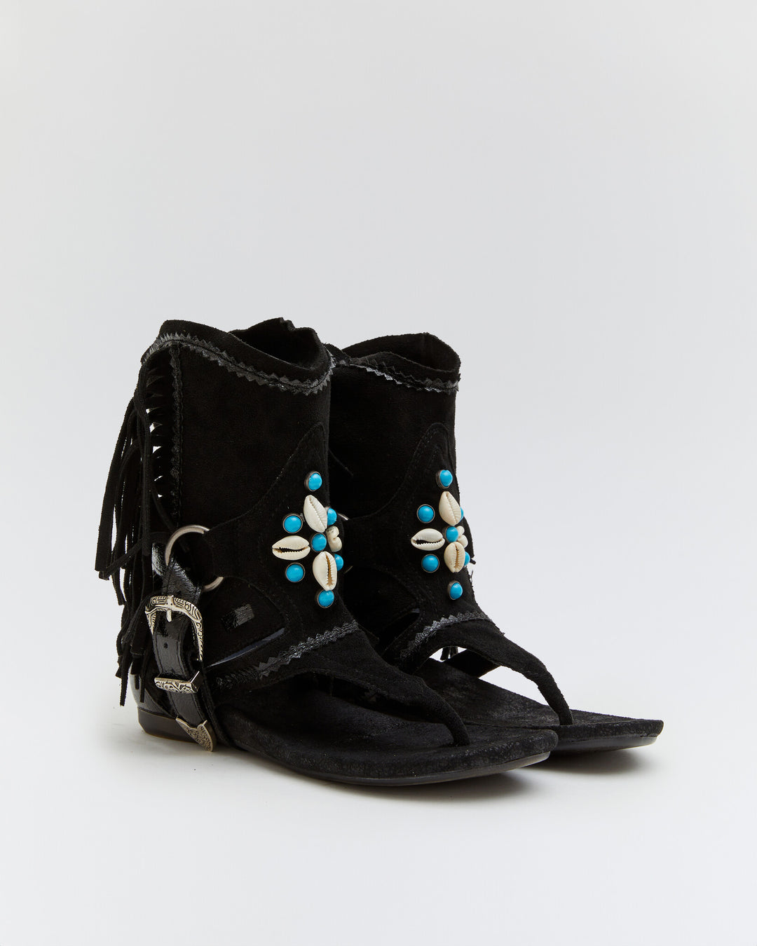Buonarotti Ibiza Sandalen Zwart Suedine Franjes
