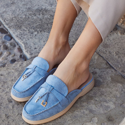 Buonarotti Instap Loafers Blauw Suedine Bedeltjes