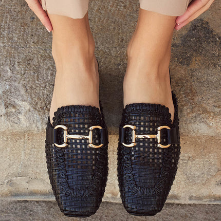 Buonarotti Instap Loafers Zwart Open Gouden Gesp