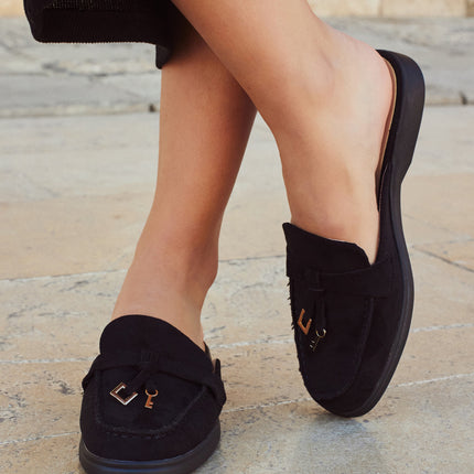 Buonarotti Instap Loafers Zwart Suedine Bedeltjes