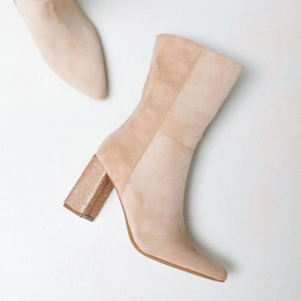 Buonarotti Laarzen Beige Suedine met Strass Hak