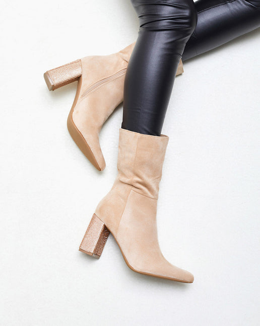 Buonarotti Laarzen Beige Suedine met Strass Hak