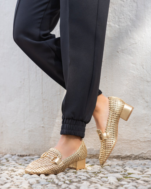 Buonarotti Mocassins met hak Goud Open Gesp