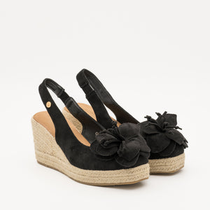 Buonarotti Sleehak Sandalen Zwart Suedine Bloem