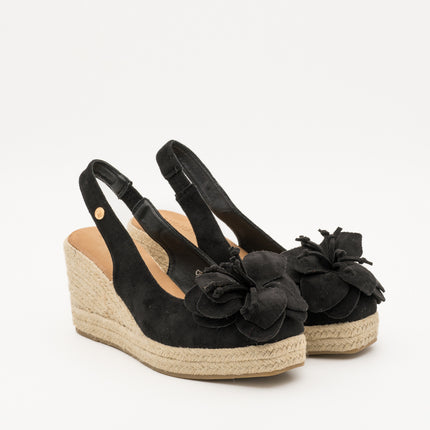 Buonarotti Sleehak Sandalen Zwart Suedine Bloem