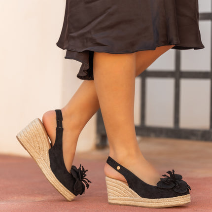 Buonarotti Sleehak Sandalen Zwart Suedine Bloem