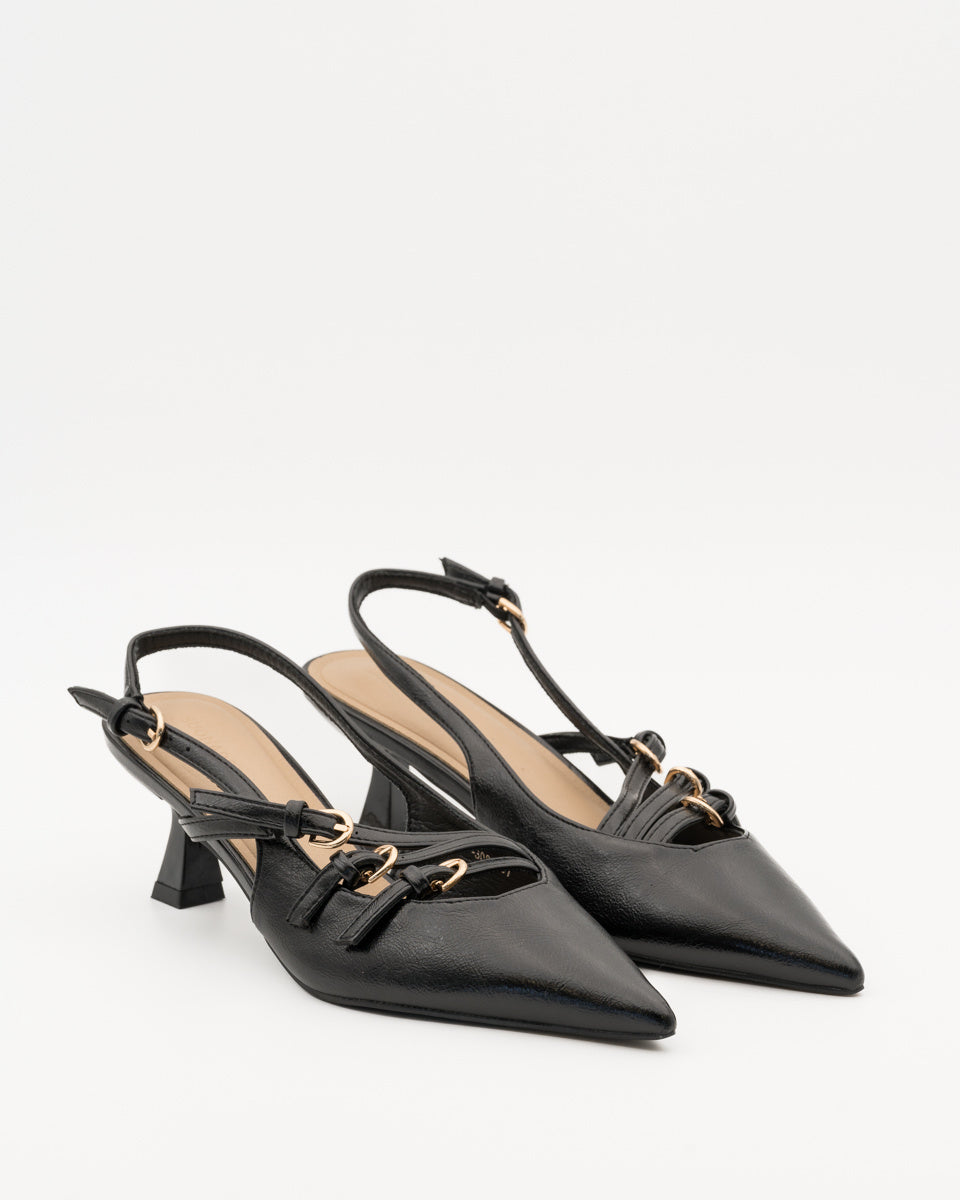 Buonarotti Slingback Heels Zwart Gespjes