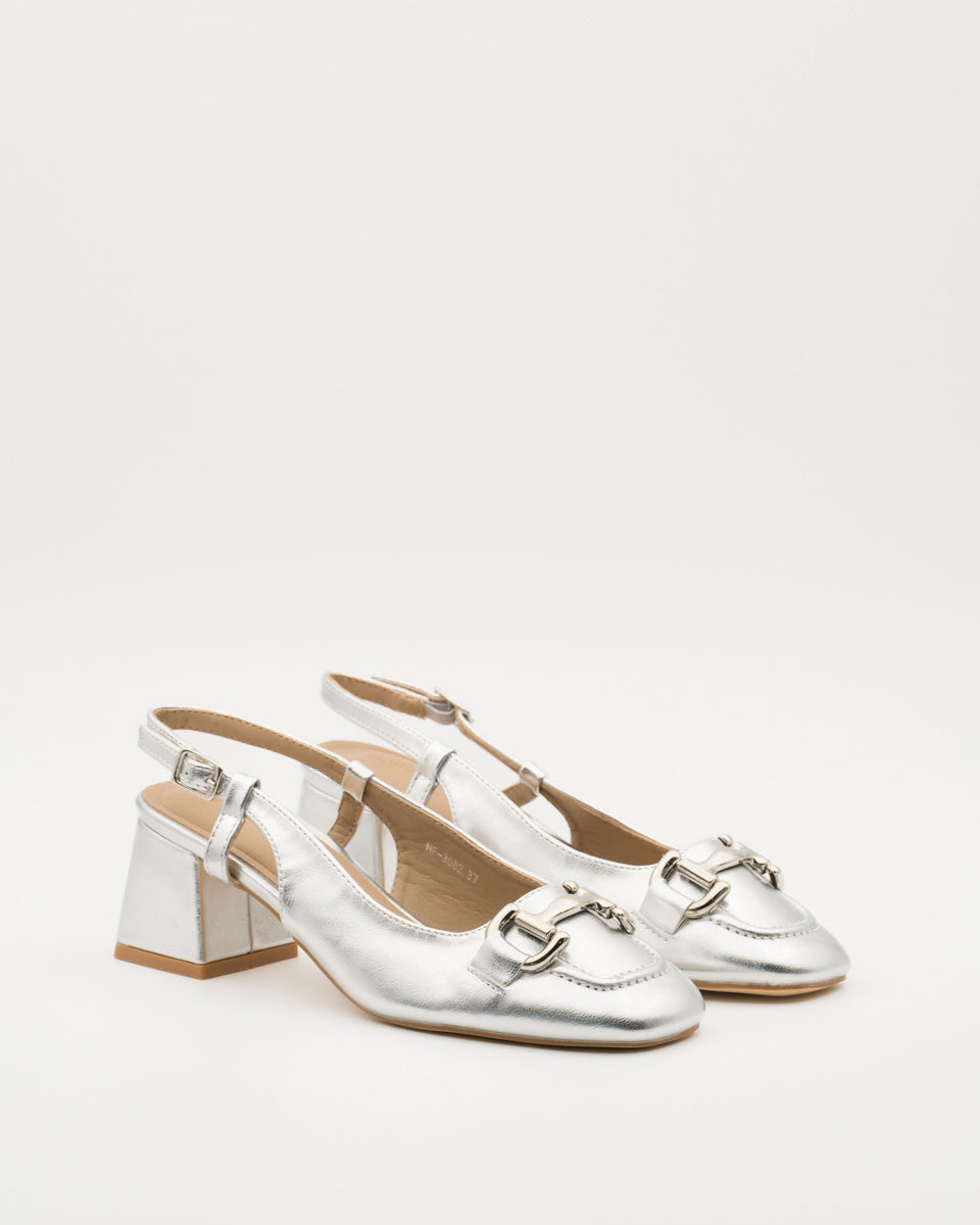 Buonarotti Slingback Loafers Zilver Blokhak