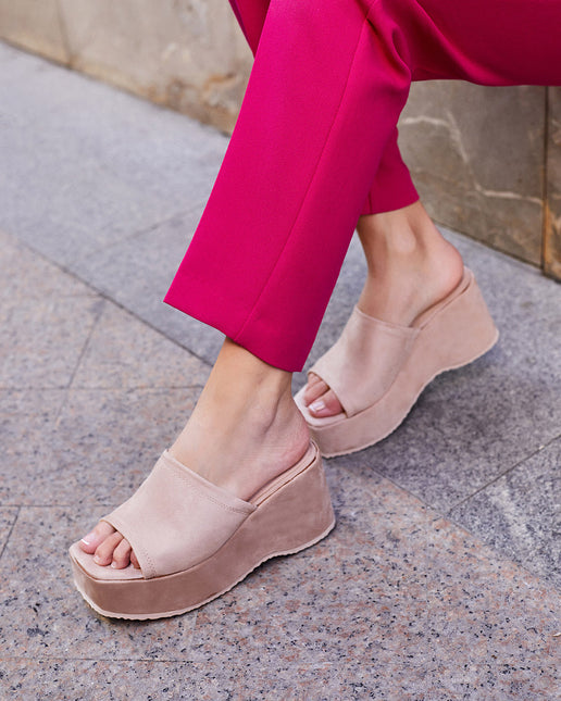 Buonarotti Slip-on Wedge Sandalen Beige Suedine