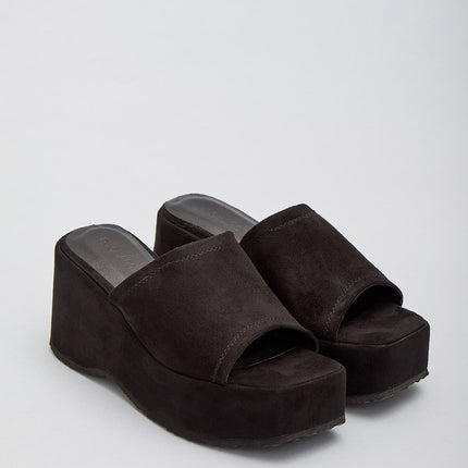 Buonarotti Slip-on Wedge sandalen Zwart suedine Plateau