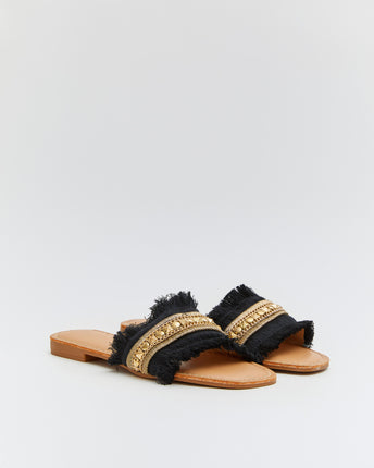 Buonarotti Slippers Zwart Boho Franje