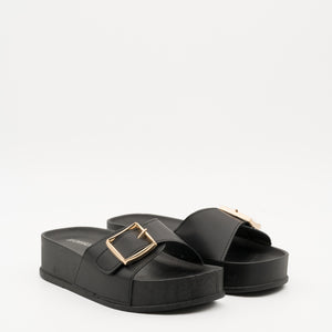 Buonarotti Slippers Zwart Plateau Gouden Gesp