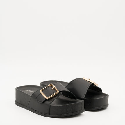 Buonarotti Slippers Zwart Plateau Gouden Gesp