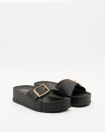 Buonarotti Slippers Zwart Plateau Gouden Gesp