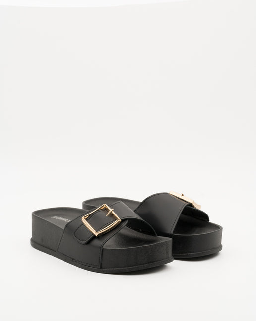 Buonarotti Slippers Zwart Plateau Gouden Gesp