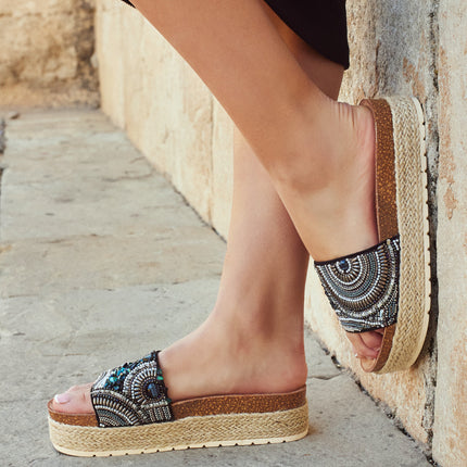 Buonarotti Slippers Zwart Plateau Kraaltjes