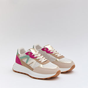 Buonarotti Sneakers Beige Canvas Fuchsia colored