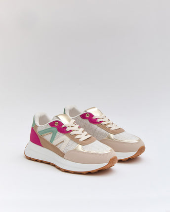 Buonarotti Sneakers Beige Canvas Fuchsia colored