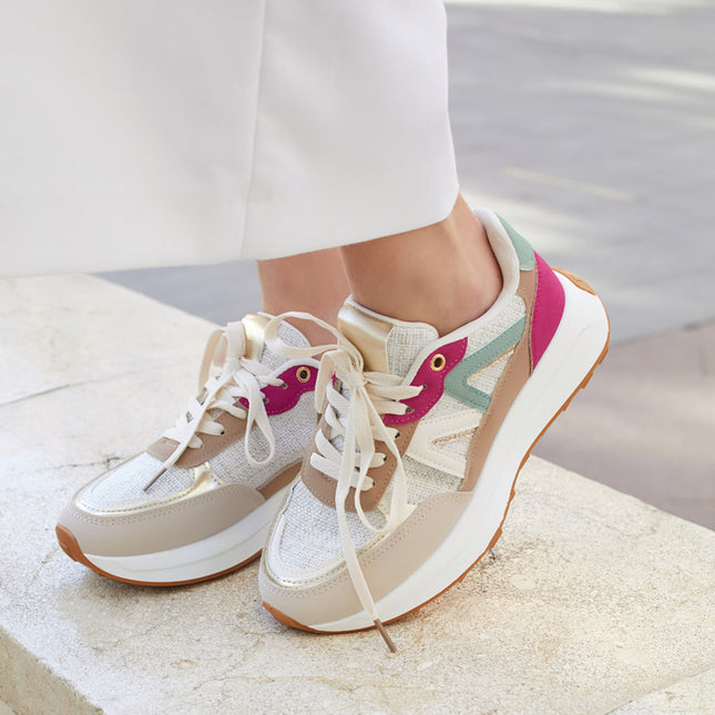 Buonarotti Sneakers Beige Canvas Fuchsia colored