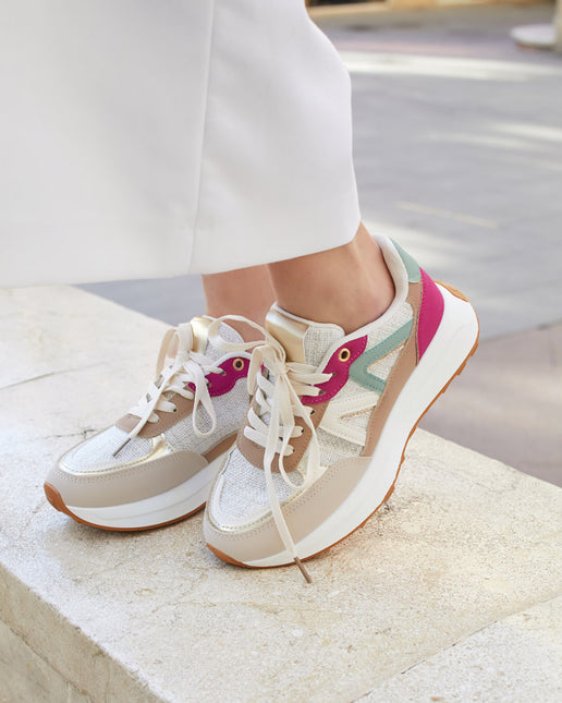 Buonarotti Sneakers Beige Canvas Fuchsia colored