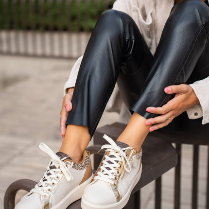 Buonarotti Sneakers Beige Leopard Goud Rits