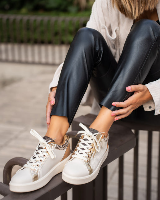 Buonarotti Sneakers Beige Leopard Goud Rits