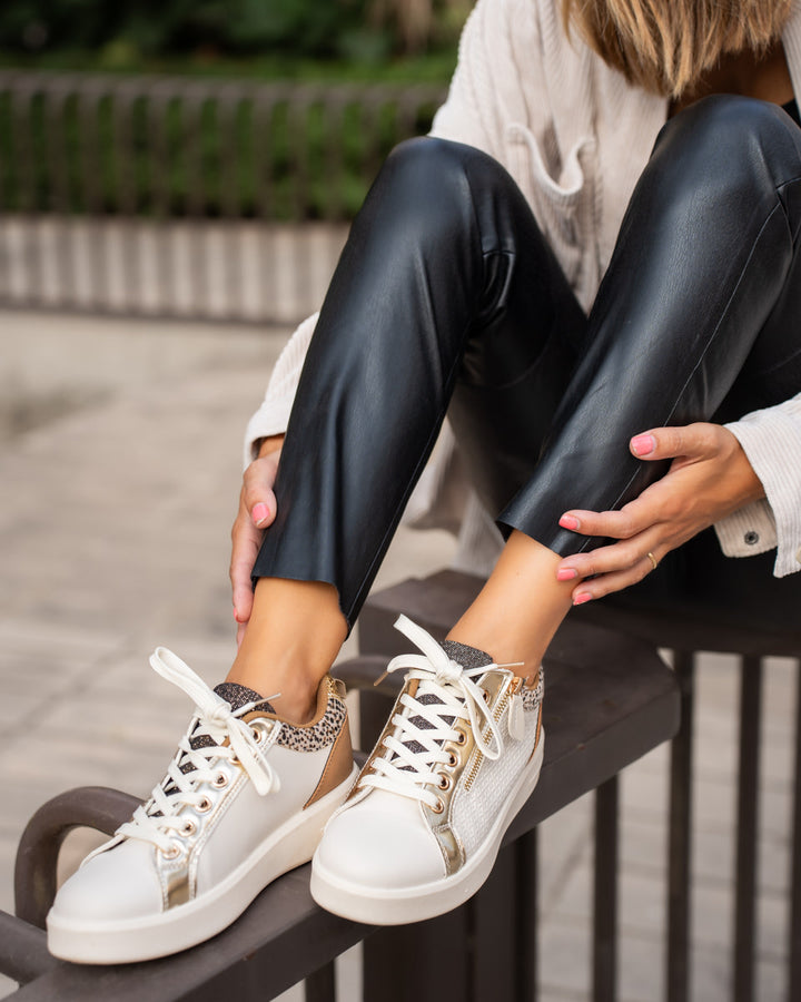 Buonarotti Sneakers Beige Leopard Goud Rits
