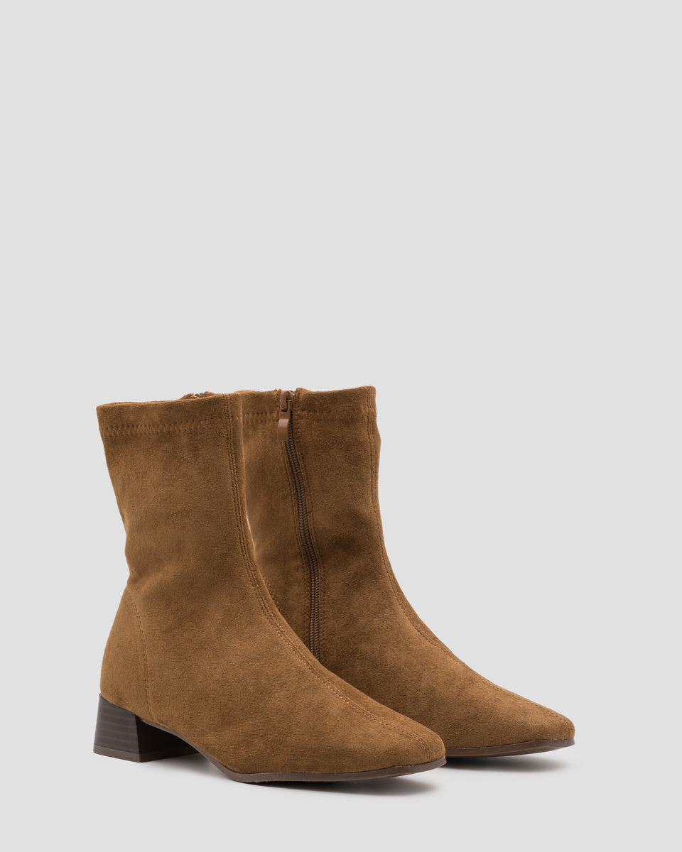 Buonarotti Sock Laarsjes Camel Suedine Blokhak