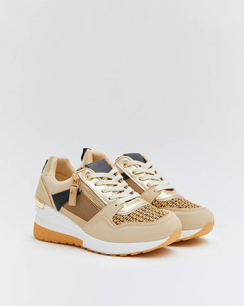 Buonarotti Wedge Sneakers Khaki Rits Canvas