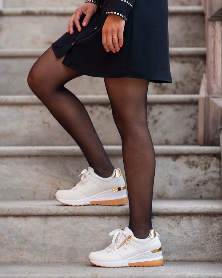 Buonarotti Wedge Sneakers Wit Rits Goud