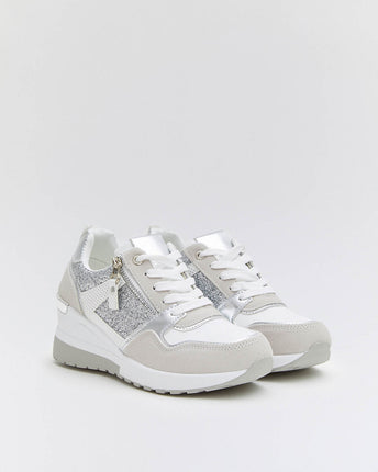 Buonarotti Wedge Sneakers Wit Rits Zilveren Glitters