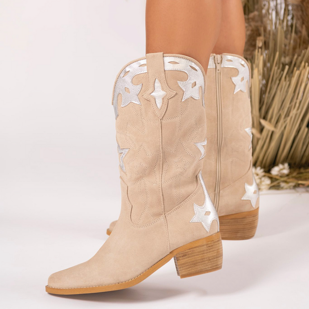 DWRS The label DWRS Cowboylaarzen Beige SHELBY Zilver