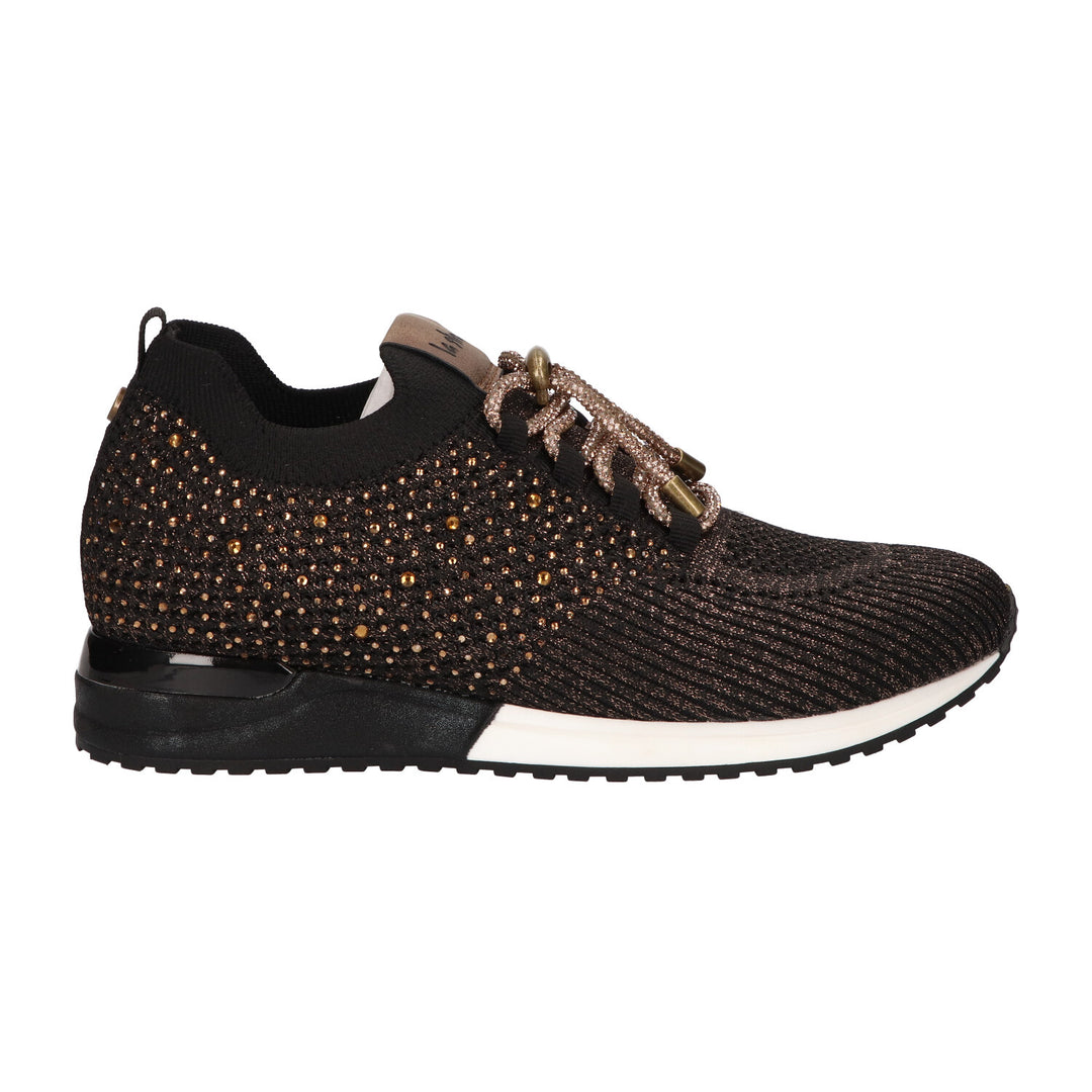 La Strada Sneakers Zwart Knitted Bronze Strass