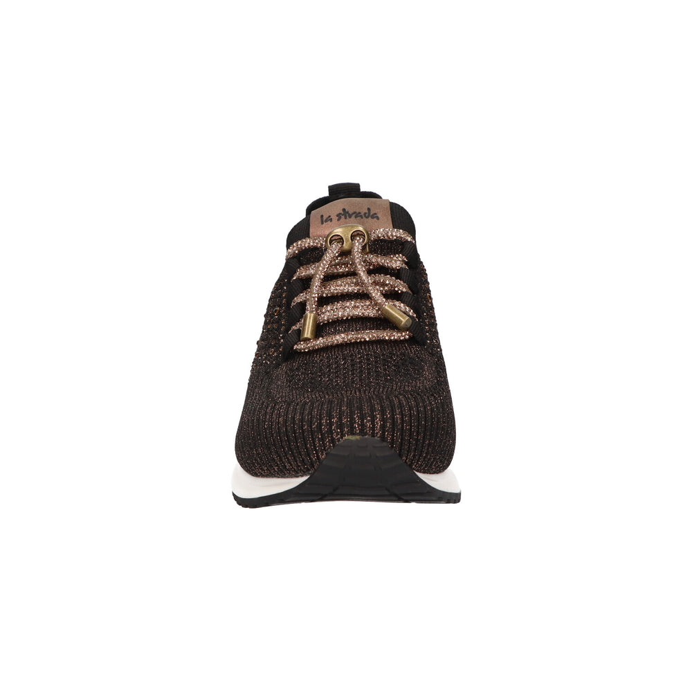 La Strada Sneakers Zwart Knitted Bronze Strass