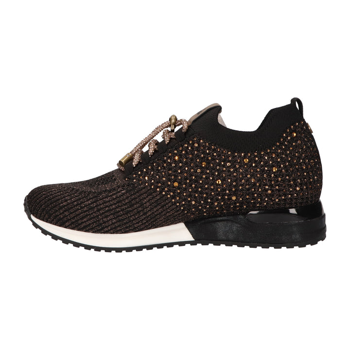 La Strada Sneakers Zwart Knitted Bronze Strass