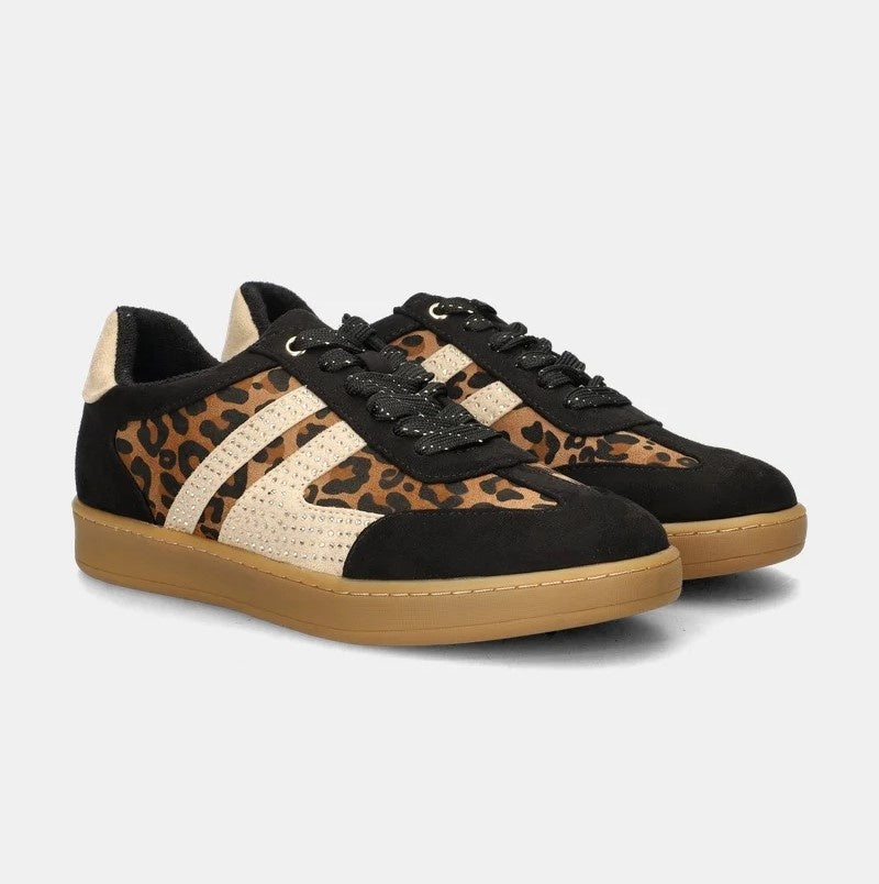 La Strada Sneakers Zwart Samba Leopard Strass