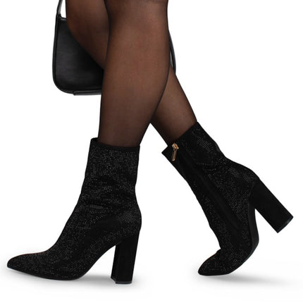 POSH by Poelman Enkellaarsjes Zwart Lauren Rhinestone