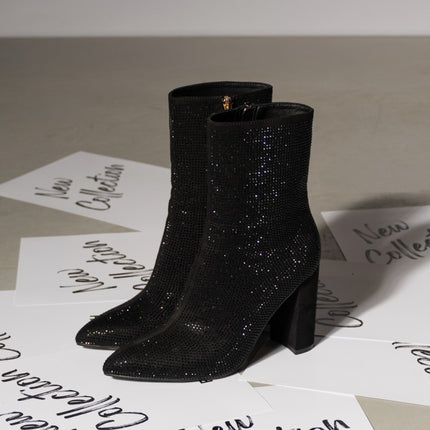 POSH by Poelman Enkellaarsjes Zwart Lauren Rhinestone