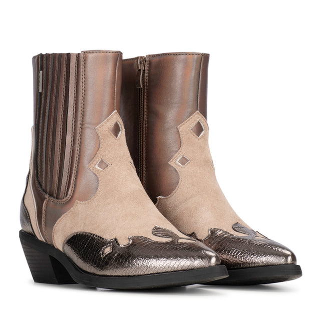 POSH by Poelman Enkellaarzen Roxi Bruin Korte Cowboy Boots