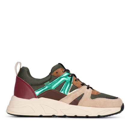 POSH by Poelman Sneakers Groen Carocel Beige Combi