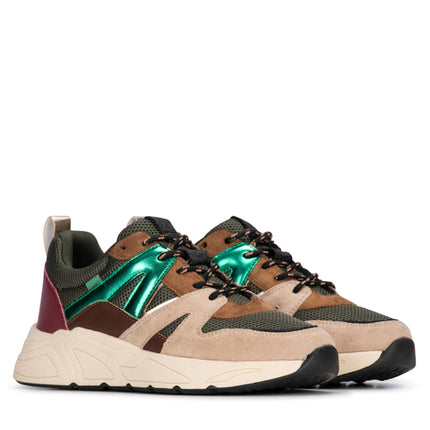 POSH by Poelman Sneakers Groen Carocel Beige Combi