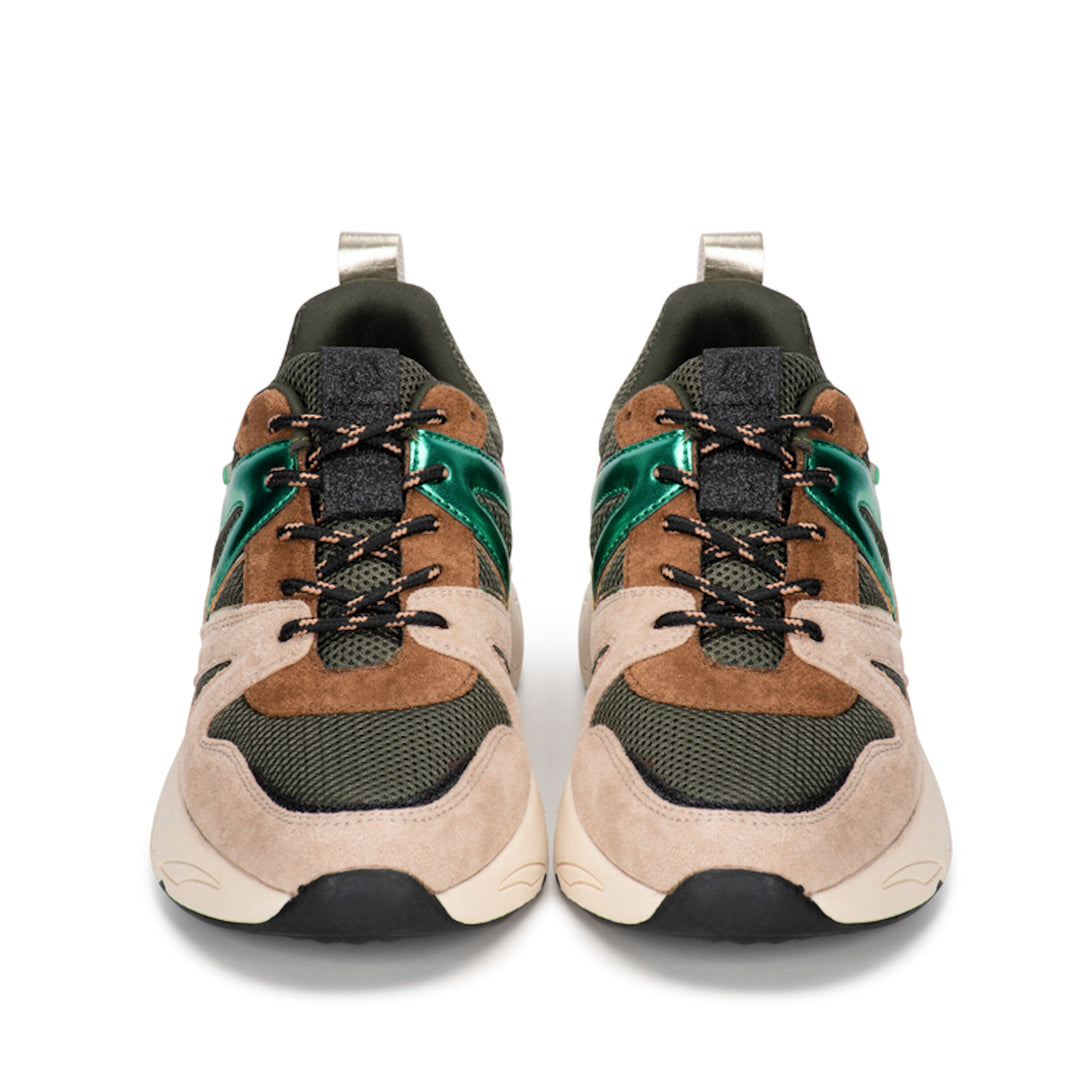 POSH by Poelman Sneakers Groen Carocel Beige Combi