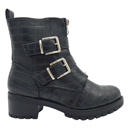 Smile Favorites Biker boots Zwart Croc Zilveren gespen