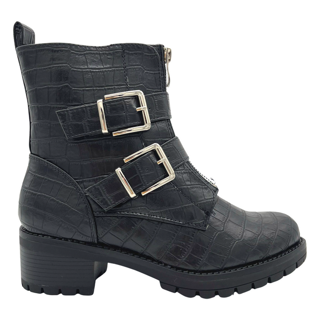 Smile Favorites Biker boots Zwart Croc Zilveren gespen