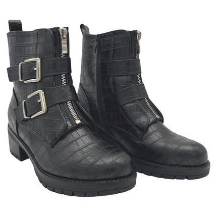 Smile Favorites Biker boots Zwart Croc Zilveren gespen