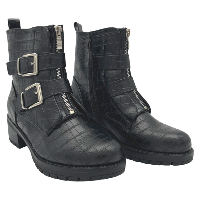 Smile Favorites Biker boots Zwart Croc Zilveren gespen